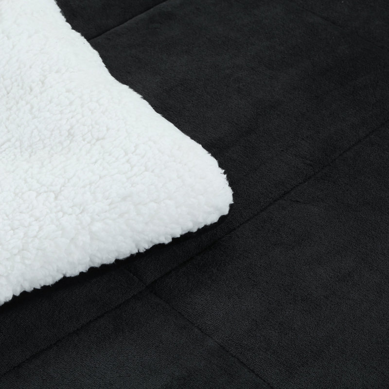 3-Piece Micromink Sherpa Comforter Set–Soft Fluffy Plush Comforter with 2 Pillowcases, Black