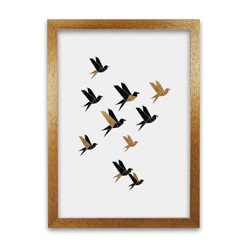 Orara Origami Birds Collage II - Print, 87cm H x 62cm W x 2cm D, Brown Framed