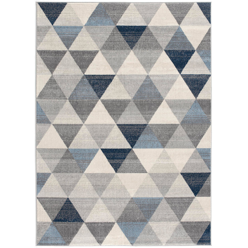 Rug Branch Eldin 7' x 10' (6'7" x 9'6") Blue/Beige Geometric Indoor Area Rug, Contemporary, Low Pile, Stain-Resistant Carpet - Living Room, Bedroom, Dining Room, and Kitchen