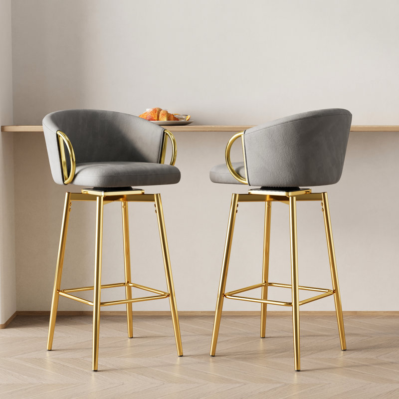Modern Style 360° Swivel Velvet High Stools ( Of 2), Grey, Comfortable Seats, Stable Structure 2Pcs Bar Chairs, Function, Beige Thick Padding, For Daily Use, Suitable Various Uses