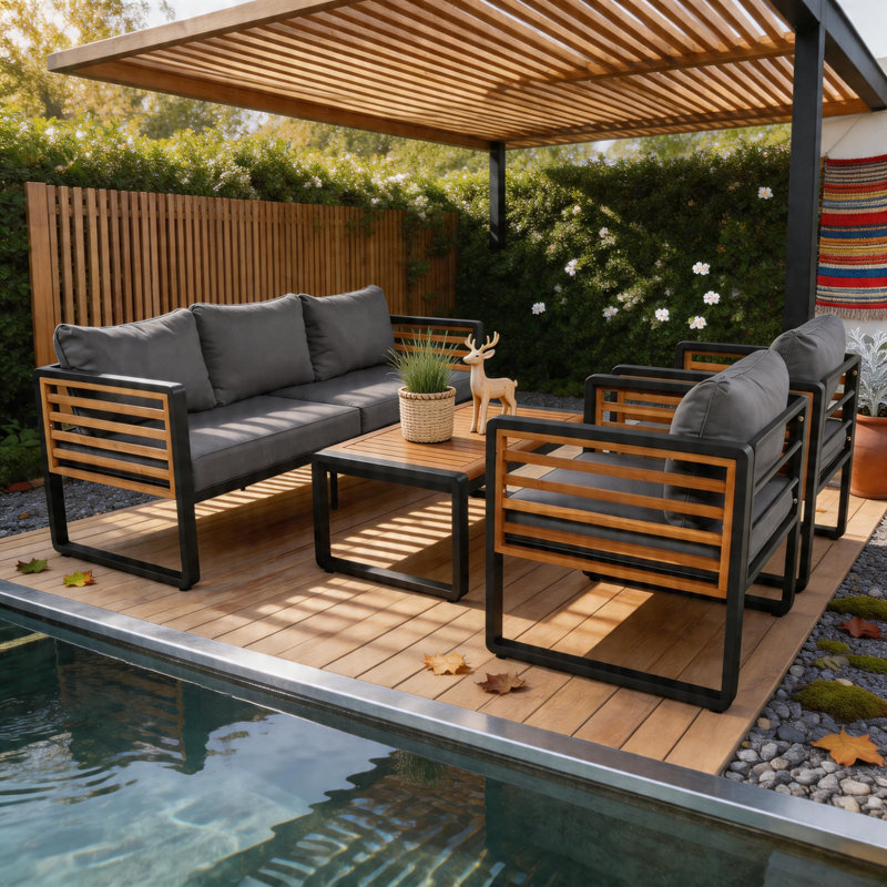 4-Piece Patio Conversation Set with Weather-Resistant Polyester Cushions for Backyard, Deck & Poolside Relaxation, Gray