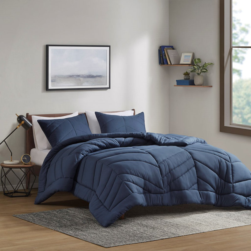 Navy Twin Microfiber Quilted Comforter Set
