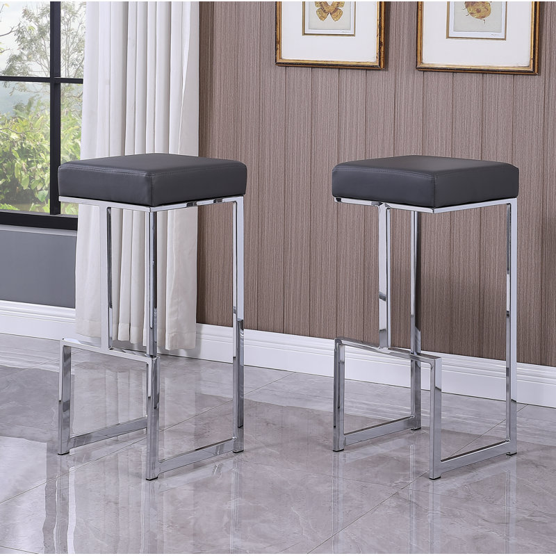 Tabouret de comptoir rembourré 31 "avec structure en métal Jochebed, Argent, Gris