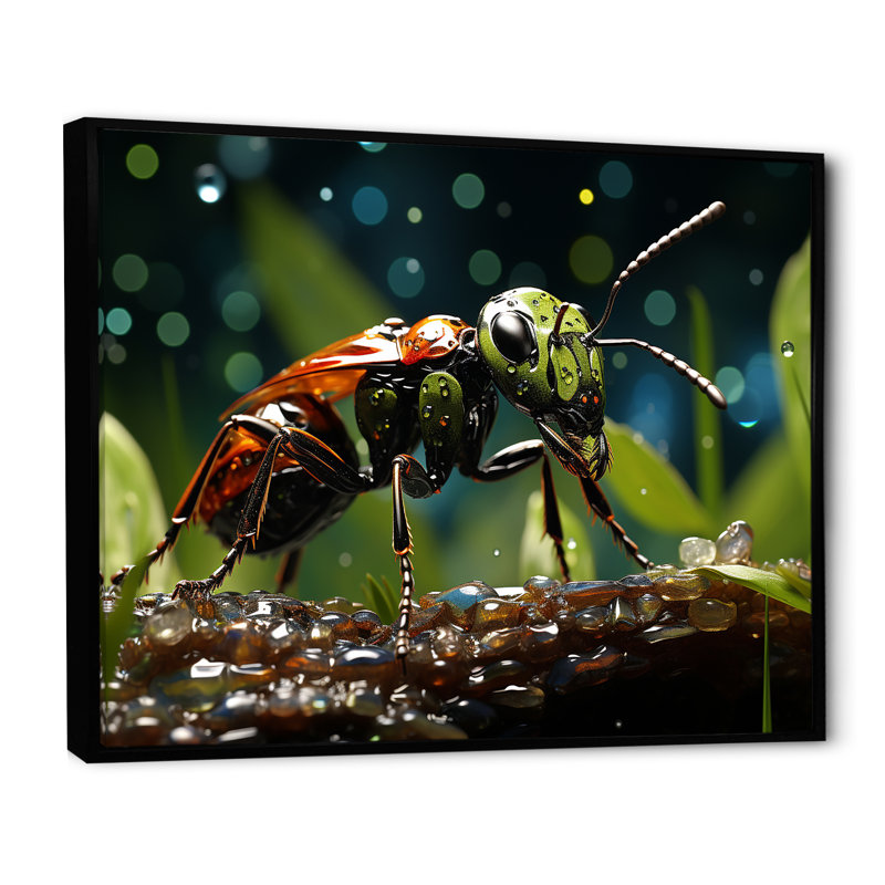 «Forest Guardian Green Ant I» sur toile, H 34 po x l 44 po x P 1,5 po, Cadre flottant noir