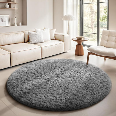 Tapis rond gris clair de 9 pi x 9 pi pour chambre à coucher