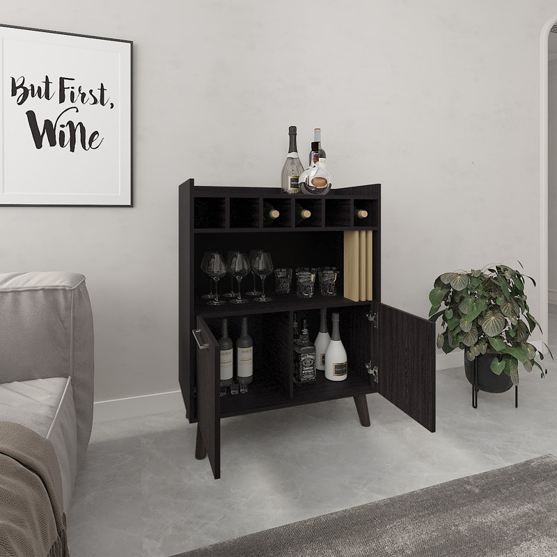 Vance 40-Inch High Bar Cabinet with 6 Wine Bottle Rack, 2-Door Storage Cabinet and Compact Top Surface