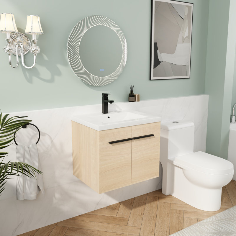Meuble-lavabo de salle de bain - Lavabo de comptoir en résine avec rangement, 24"