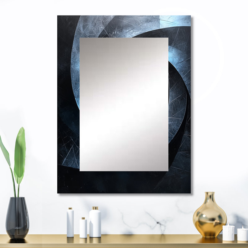 Black Blue Fractal Black Hole II - Abstract Spirals Mirror, Blue Unique Wall Mirror, Printed Metal Art, 32" x 24"