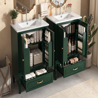60" Bathroom Vanity With Double Sink Combo Set, 2 Cabinet With Door Organizers, 2 Drawers, Green