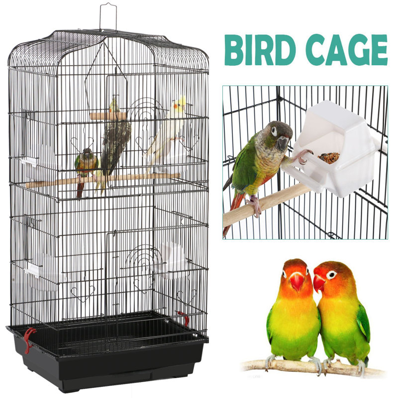 104.5cm Iron Victorian Top Table Top Bird Cage with Perch, Black