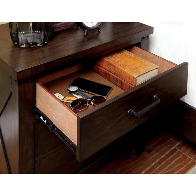 3 tables de chevet en bois de noyer foncé rustique avec poignées noires pour 3 tiroirs