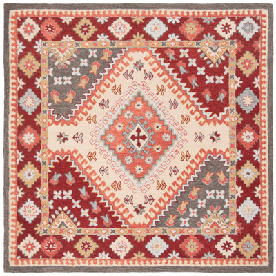 Tapis touffeté à la main en coton / laine rouge / ivoire Chadbourn