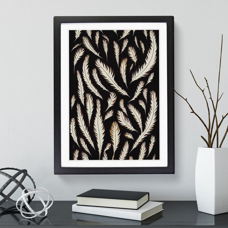 Feather Pattern No.2 - Single Picture Frame Print, Black, 64cm H x 46cm W x 2cm D