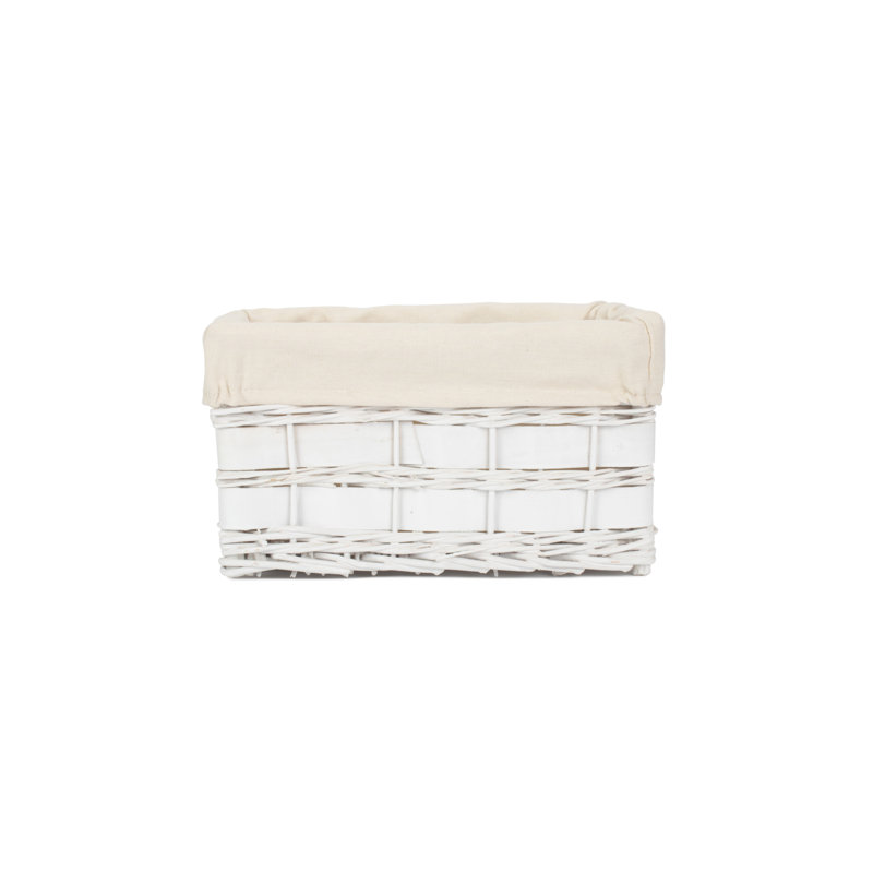 Wicker Lined Scandi Style Storage Basket, Off White, 17cm H x 33cm W x 21cm D