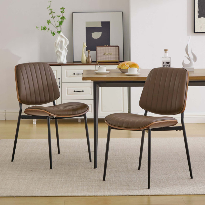 Ensemble de 2 chaises de salle à manger de style Mid-Century rétro en similicuir avec dossier rembourré Ben2od et pieds réglables en métal