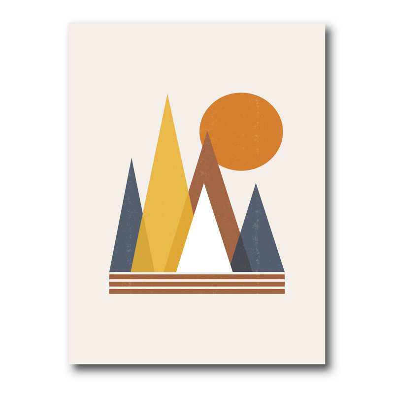 Montagne abstraite et soleil - Impression sur toile, H 32 po x l 24 po x P 1 po, Toile tendue
