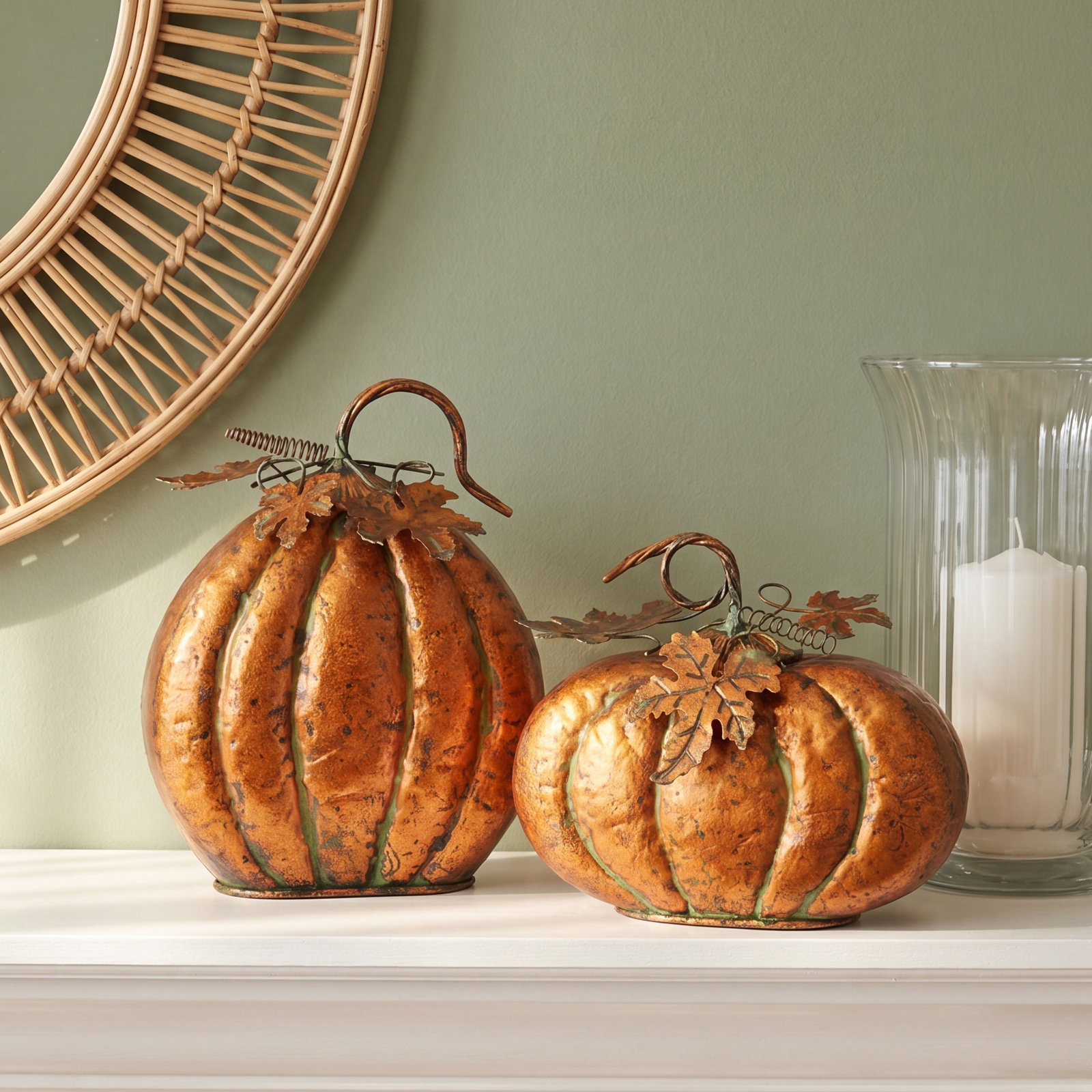 2-Piece Metal Harvest Pumpkin Set