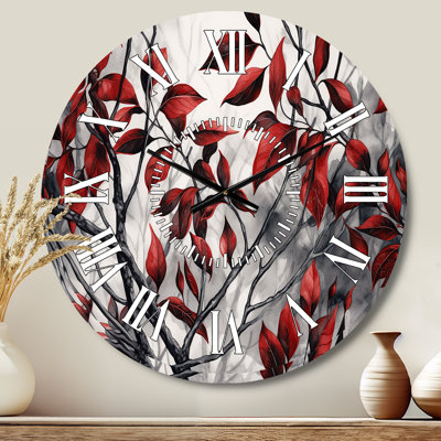 Horloge murale à feuilles rouges et grises sur un arbre VI