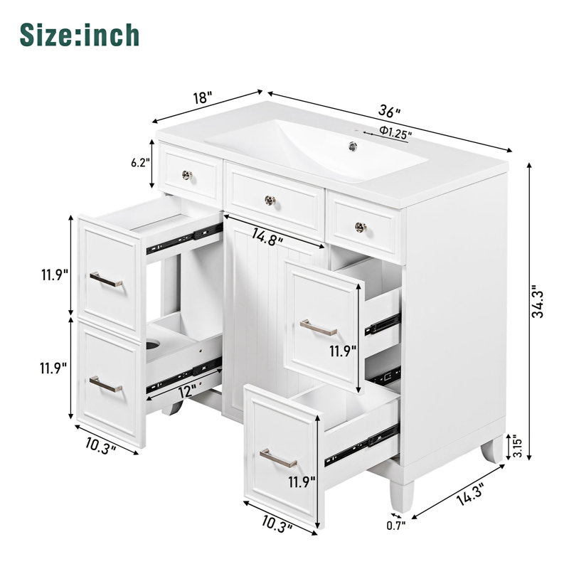 Meuble-lavabo simple avec plateau en résine Milous, Blanc