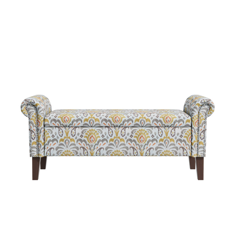 Storage - Upholstered Bench, Rolled Arms, Floral Pattern, Construction Traditional Multi