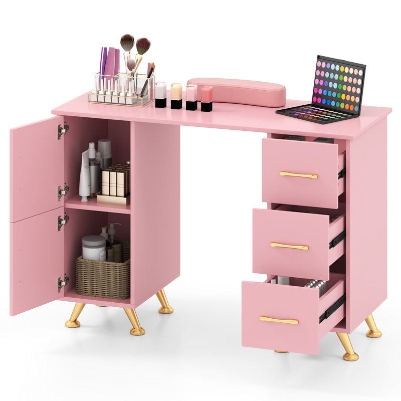 Table manucure avec clou et tiroirs, Rose