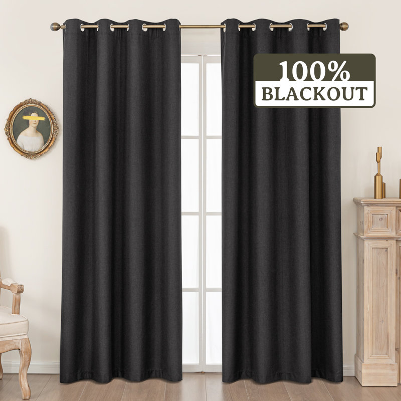 100% Blackout Thermal Insulated Polyester Curtain Pair, 52" W x 84" L, Black