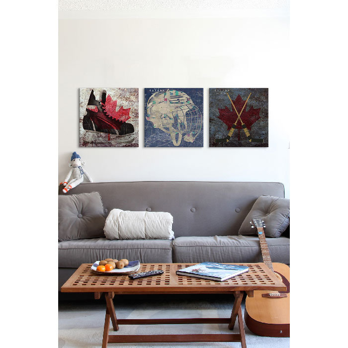 'Hockey Gear' 3 Piece Graphic Art Print Set on Canvas iCanvas