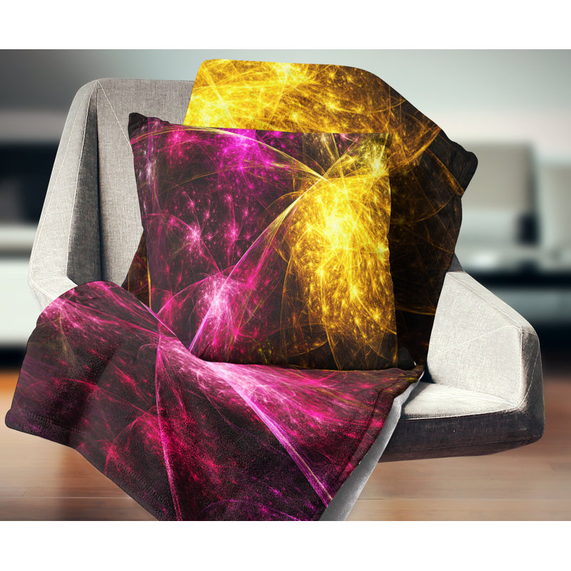 Feux d'artifice colorés - coussin imprimé abstrait, 18 po x 18 po, Jaune / Rose, Coussin décoratif