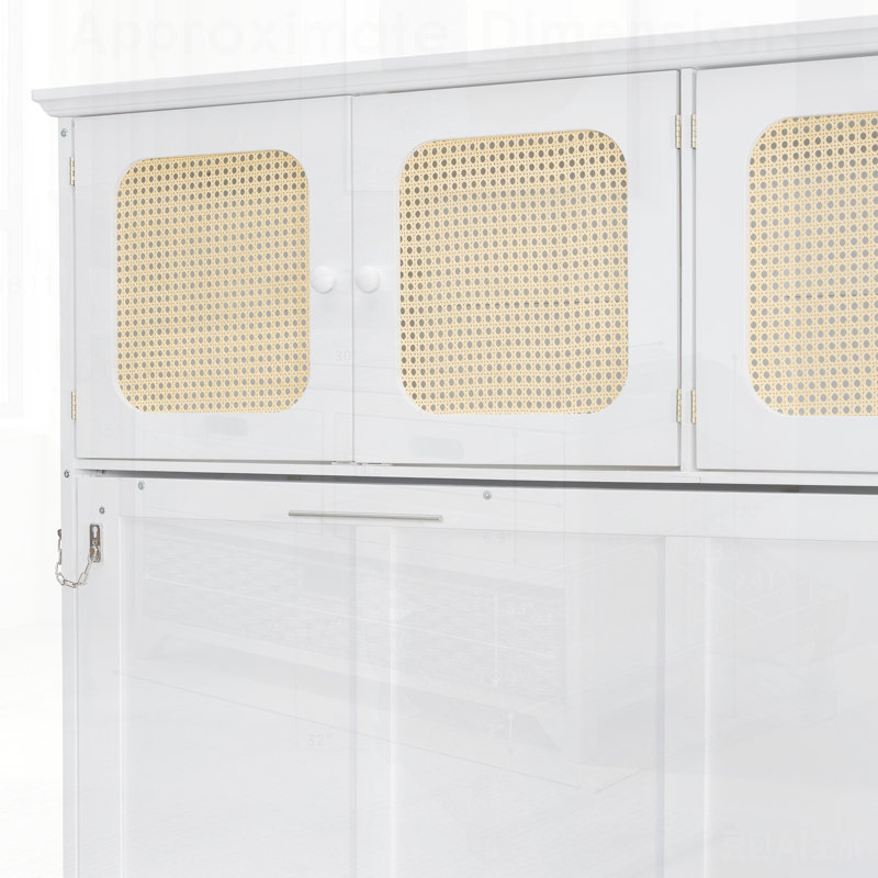 Lit escamotable avec bureau et armoires en rotin, lit mural peu encombrant pour le bureau personnel, idéal pour les espaces de vie multifonctionnels