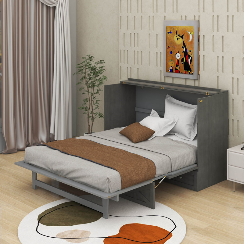 Murphy Bed With Drawers, Full, Brushed Gray