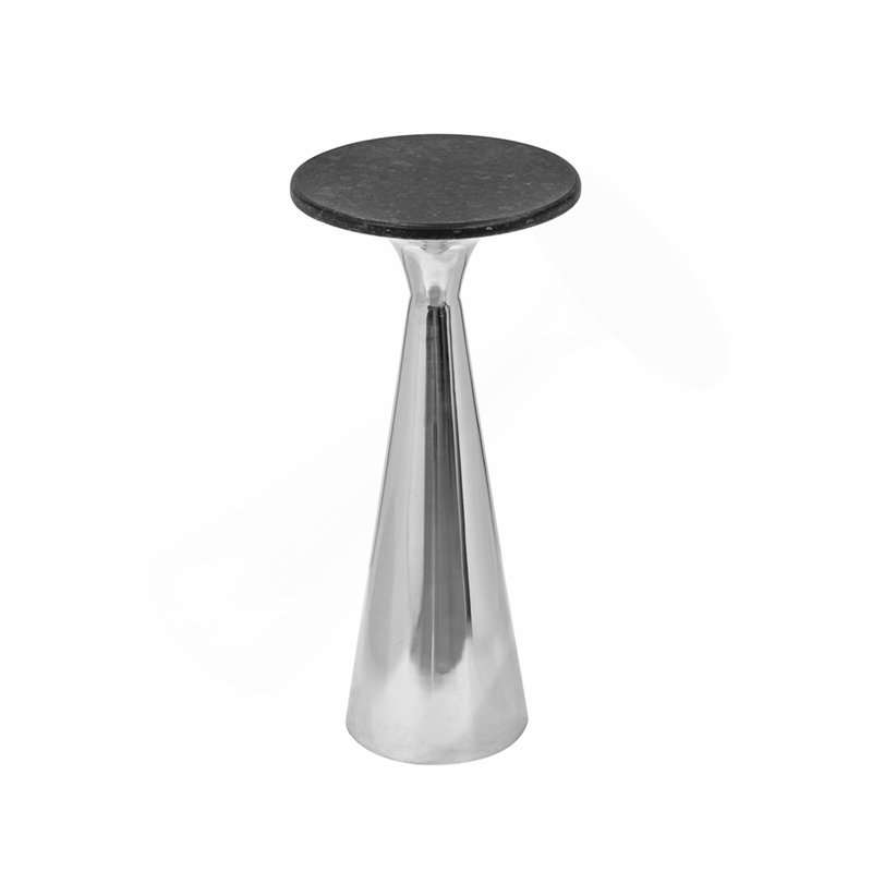 Table d'appoint argentée avec plateau en marbre noir et table d'appoint moderne avec base en métal pour salon 12 x 12 x 25,5 po