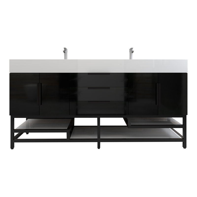 Finition du meuble-lavabo sur pied simple de base 72 po Jessica: chêne blanc, Noir brillant