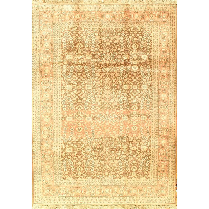 Tapis jaune / rouille semi-antique en laine noué à la main Herati