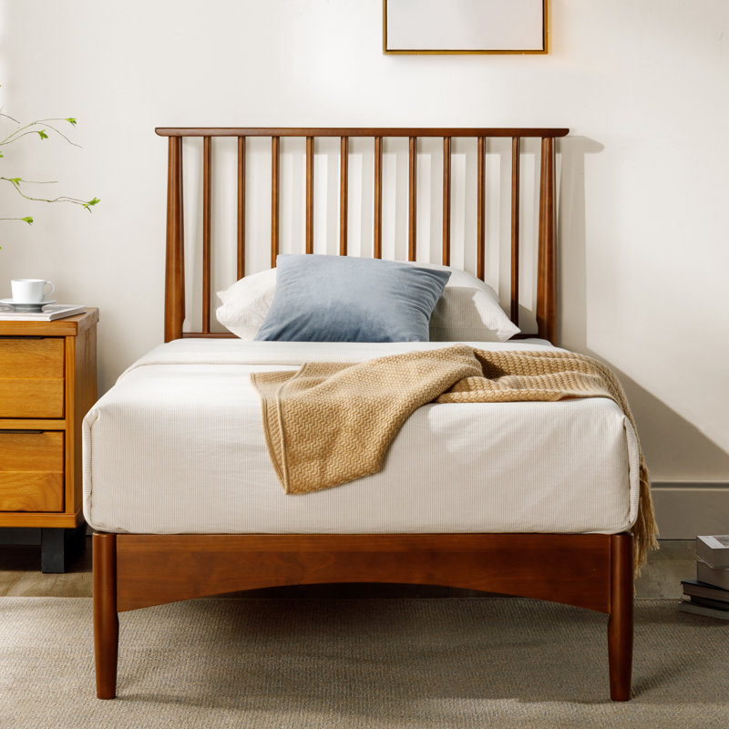 Rashay Mid-Century Modern Solid Wood Spindle Platform Bed, Twin