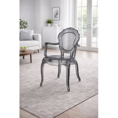 Clear Modern Stackable Acrylic Dining Chair with Arms – Transparent Vanity Armchair for Kitchen, Dining Room, or Bedroom 