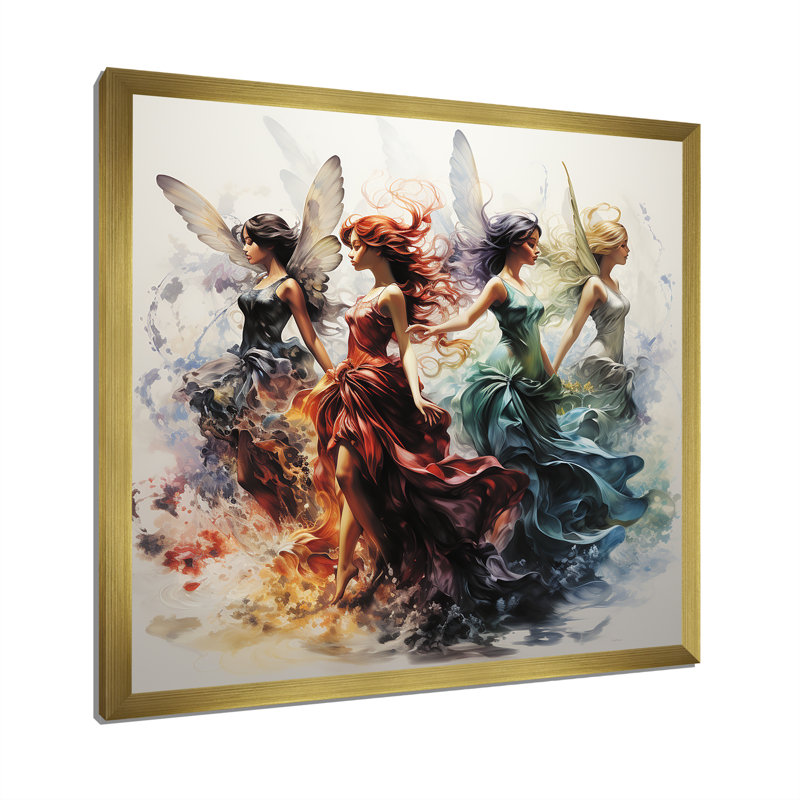 Fantastiques fées - art mural fées, Cadre doré simple, H 36 po x l 36 po x P 1,5 po