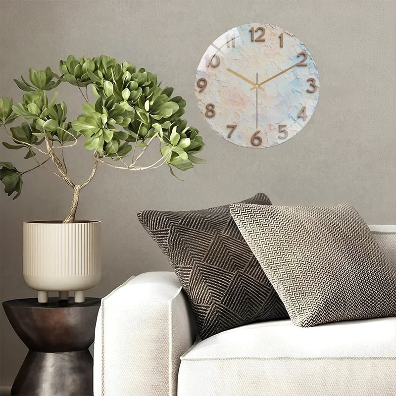 Horloge murale avec éclats d'énergie orange et bleu - horloge murale moderne en verre 12 po