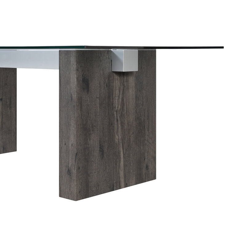 Grey Washed Dining Table with Tempered Glass