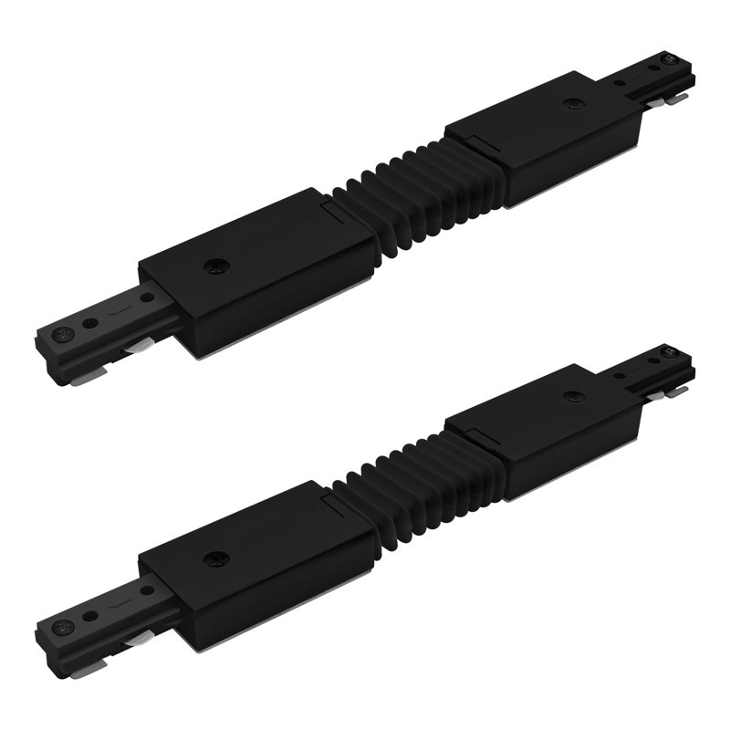Luxrite H Track Lighting Flexible Connector, Single Circuit 3-Wire Track Light Accessories, 120V Live Power Source Component, Black 2 Pack