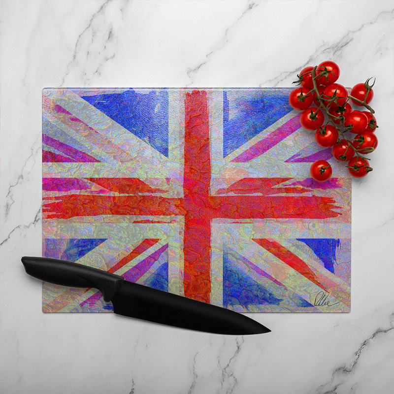 Union Jack Glass Chopping Board, 40cm L x 28cm W