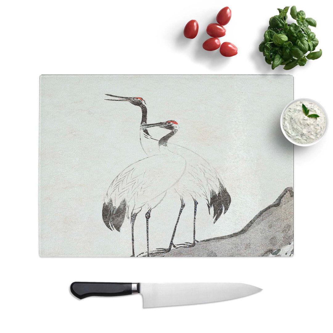 Tempered Glass Two Cranes by Ogata Gekko Chopping Board