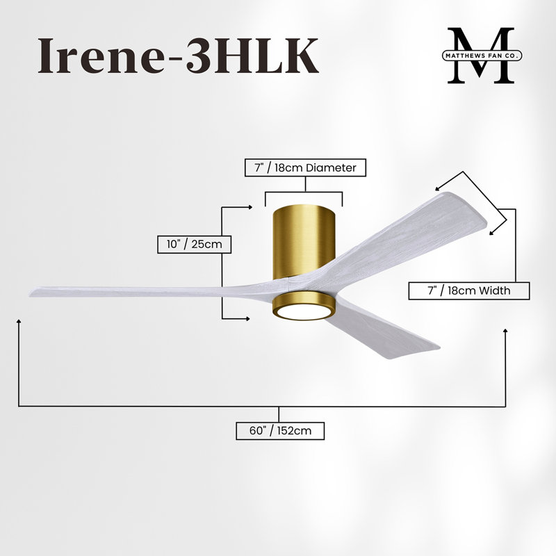 Irene LED Ceiling Fan, Brushed Brass, 60", Matte White