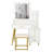 White Makeup Vanity Set With 9 LED Bulbs, Cushioned Stool, 3 Storage Shelves And 4 Drawers