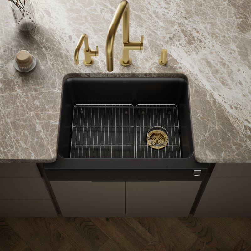 Cairn 29-3 / 4 po Évier de cuisine encastré à simple cuve avec tablier court, Noir mat