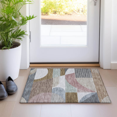 Machine Washable Indoor/Outdoor Cinead ACN1667 Mocha Rug