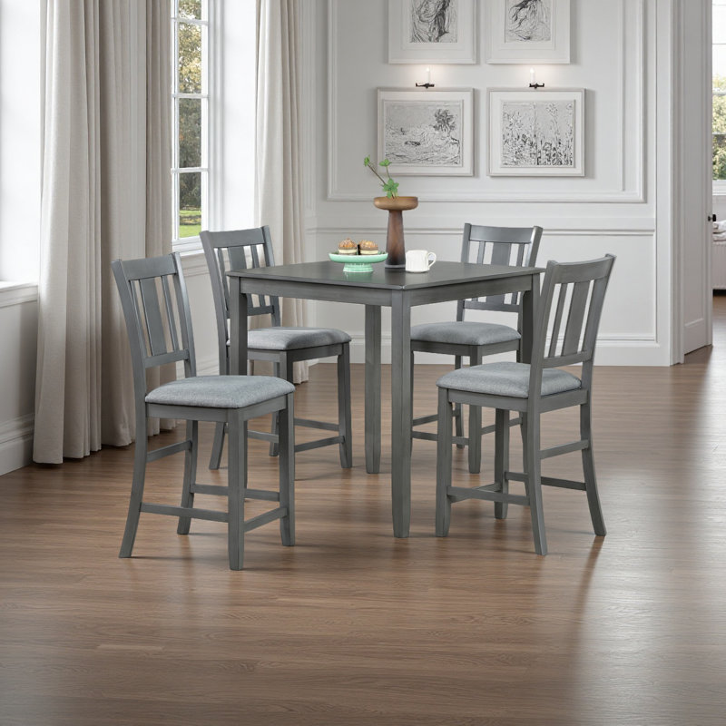 Ensemble de table de salle à manger 5 pièces, ensemble de table de salle à manger carrée en bois pour 4 personnes, ensemble de table de cuisine à hauteur de comptoir avec table carrée et 4 chaises rembourrées