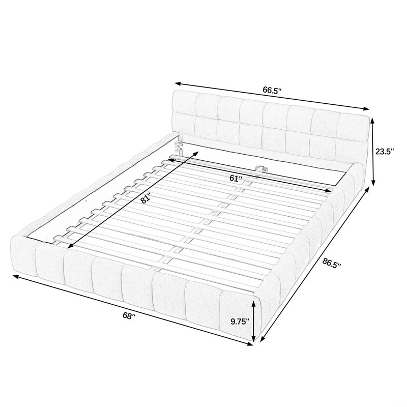 Queen Size Upholstered Bed Frame With Thick Fabric, Chenille Fabric Grounded Queen Size Platform Bed With Headboard And Solid Frame. No Box Spring Needed