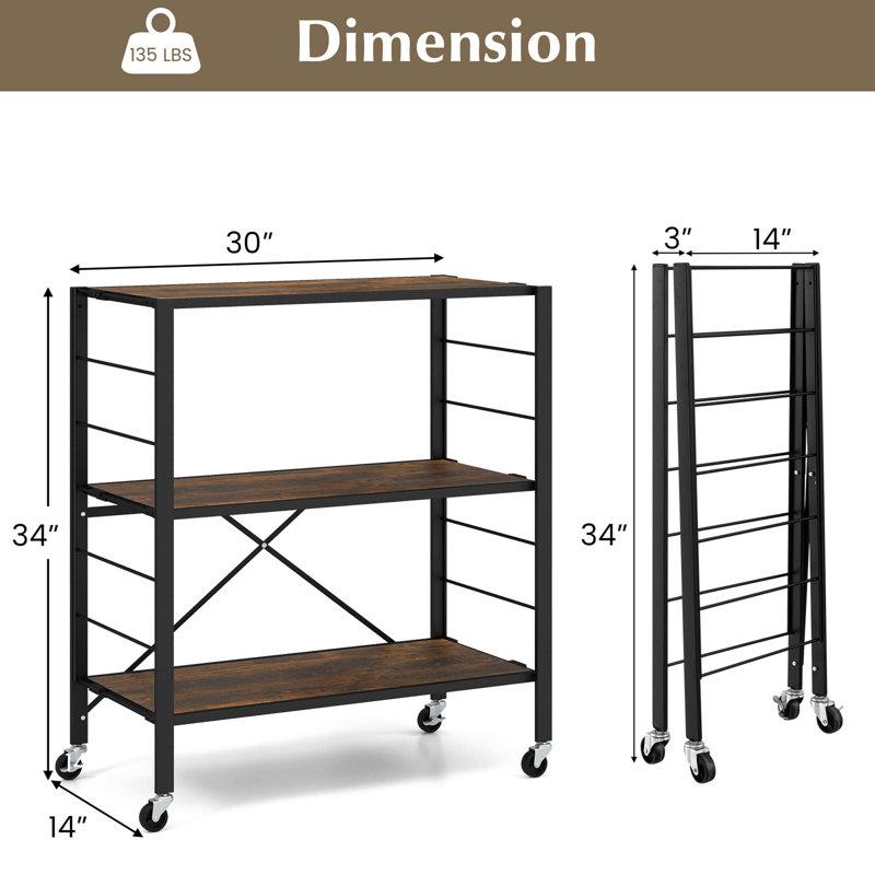 Beliziare 30'' W Metal Shelving Unit with Wheels