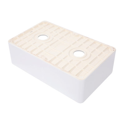 White 33 Inch Double Bowl Sink Made Of Ceramic - Chip And , Installed As Per Preference Kitchen From Stain Proof Easy To Maintain