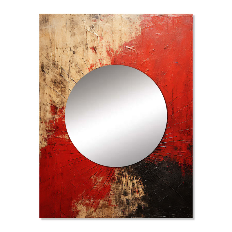 Azami Red Ruby Rays - miroir décoratif de formes abstraites, grand miroir mural rouge, impression d'art en métal